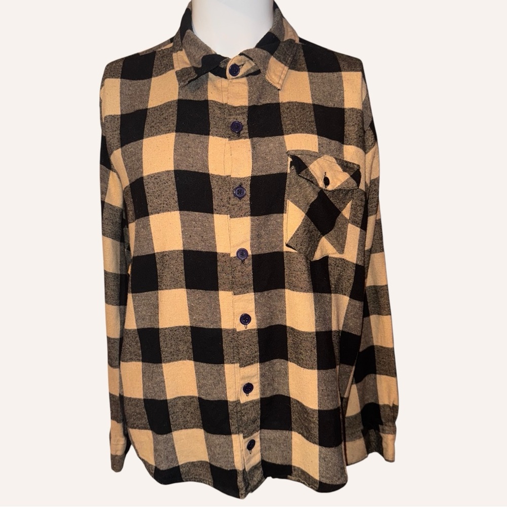 Bottoms out Outdoors Collection Flannel Shirt Yellow Plaid Checkered Button L